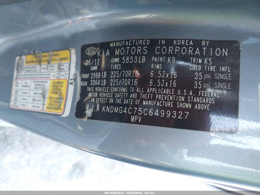 KNDMG4C75C6499327 2012 KIA SEDONA photo no. 9