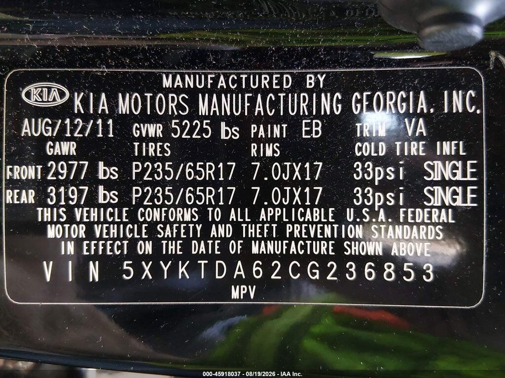 5XYKTDA62CG236853 2012 KIA SORENTO photo no. 9