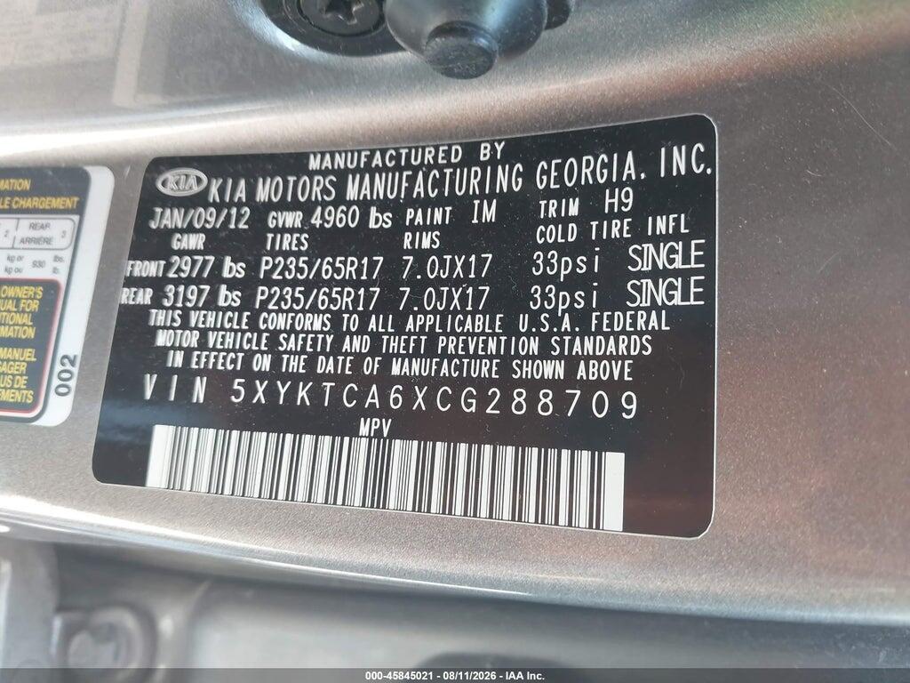 5XYKTCA6XCG288709 2012 KIA SORENTO photo no. 9