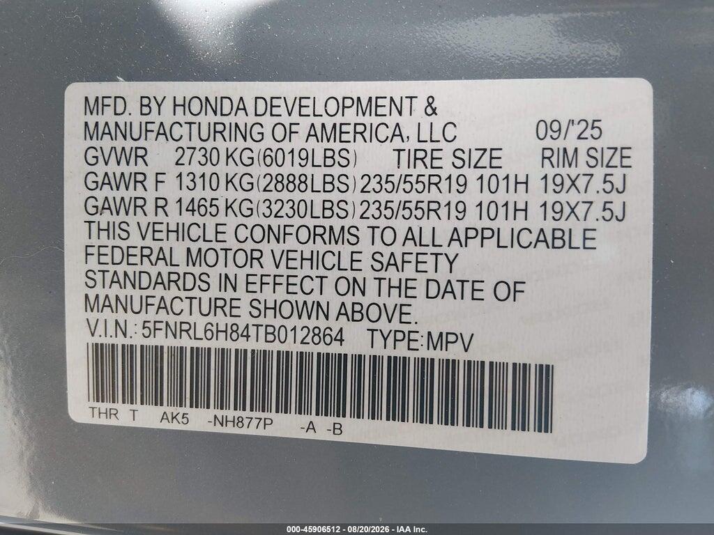 5FNRL6H84TB012864 2026 HONDA ODYSSEY photo no. 9