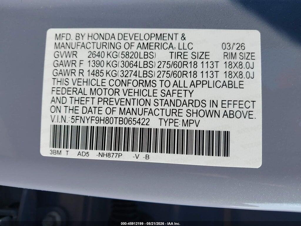 5FNYF9H80TB065422 2026 HONDA PASSPORT photo no. 9