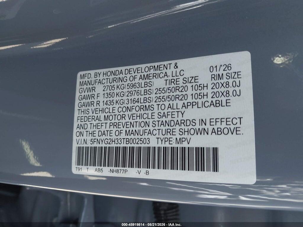 5FNYG2H33TB002503 2026 HONDA PILOT photo no. 9
