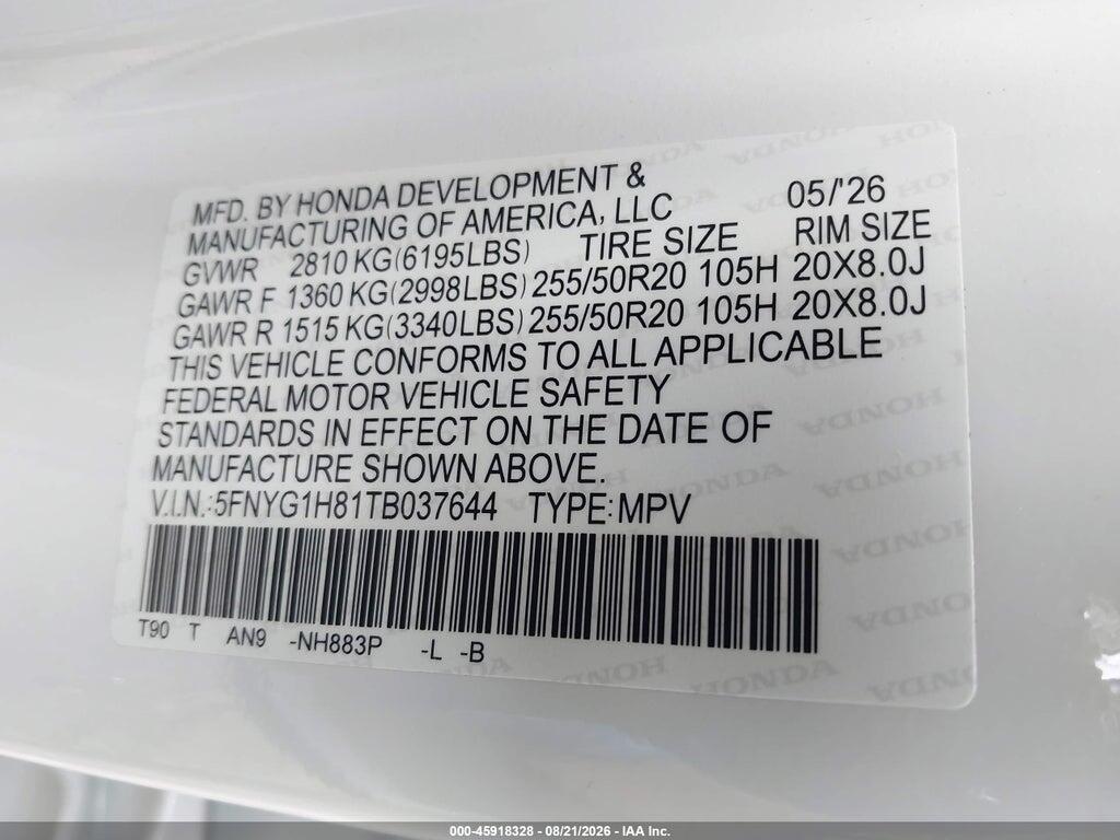 5FNYG1H81TB037644 2026 HONDA PILOT photo no. 9