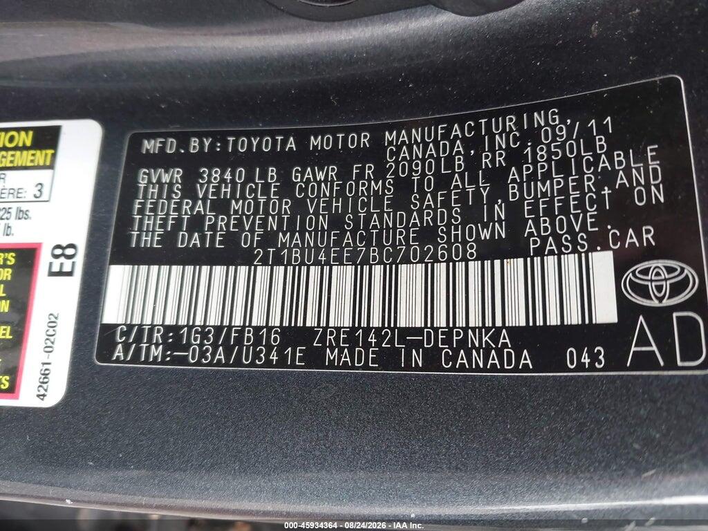 2T1BU4EE7BC702608 2011 TOYOTA COROLLA photo no. 9