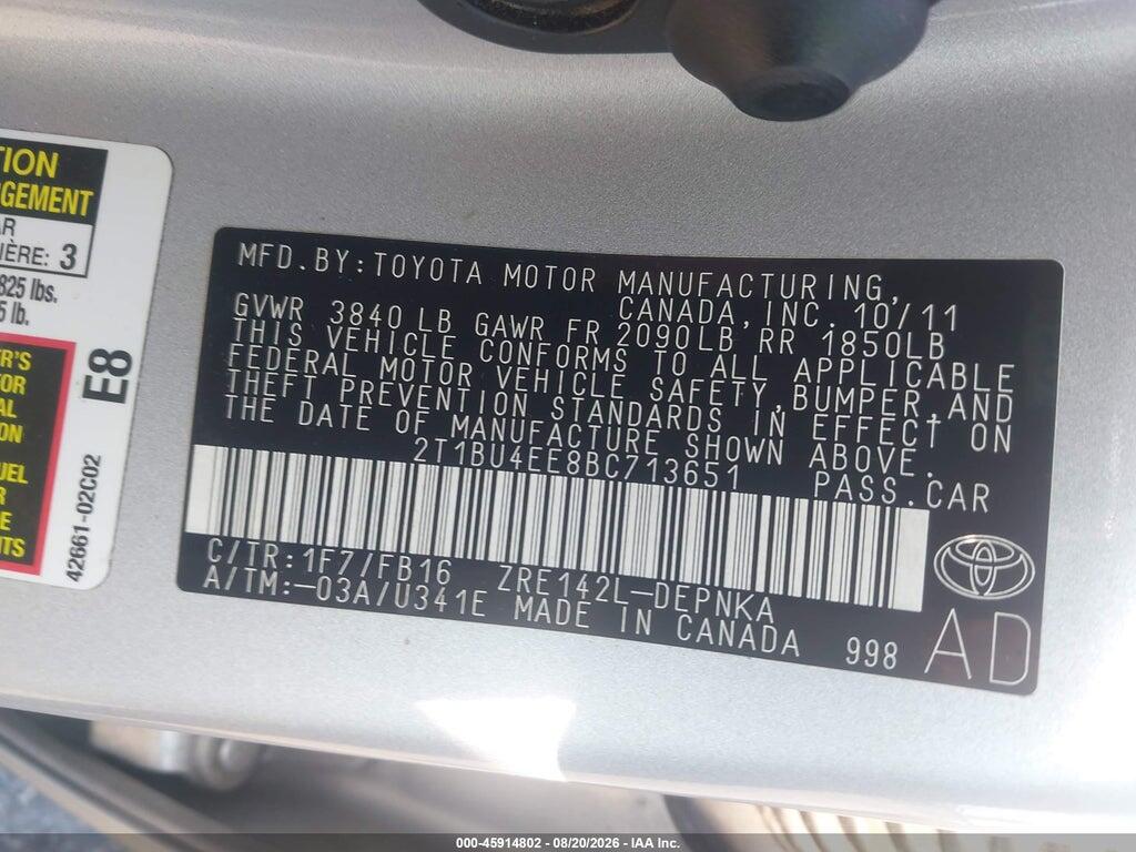 2T1BU4EE8BC713651 2011 TOYOTA COROLLA photo no. 9