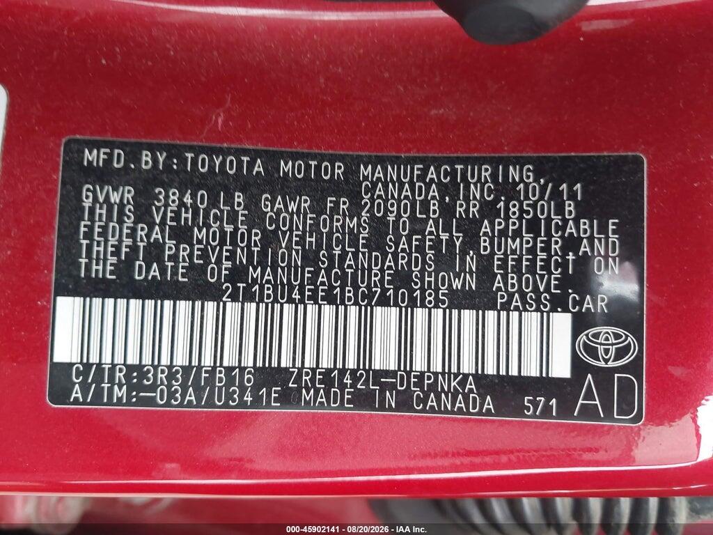 2T1BU4EE1BC710185 2011 TOYOTA COROLLA photo no. 9