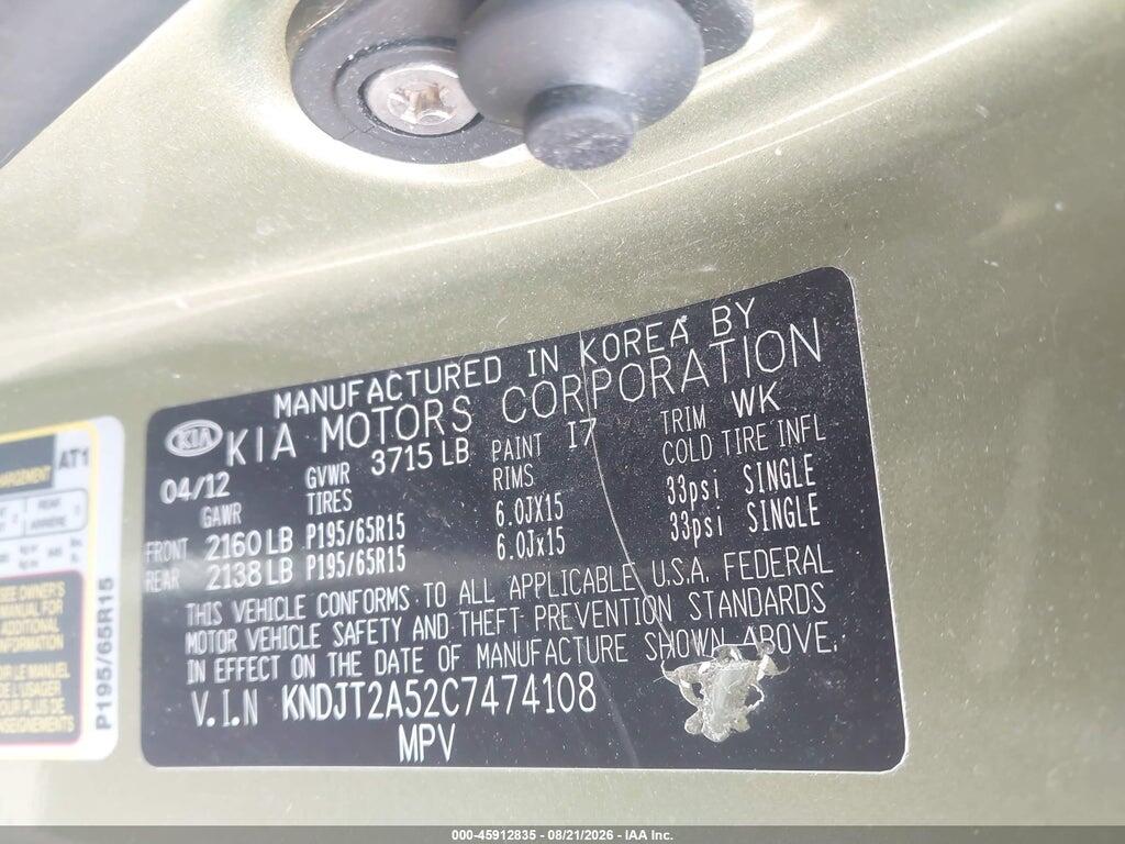 KNDJT2A52C7474108 2012 KIA SOUL photo no. 9