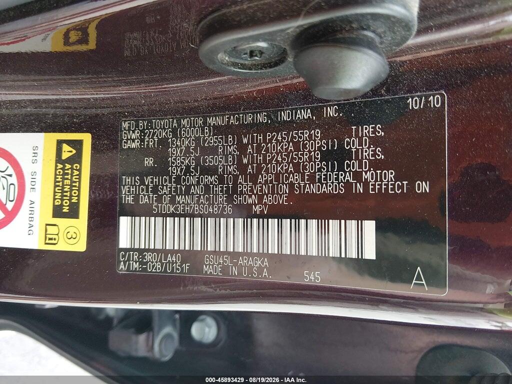 5TDDK3EH7BS048736 2011 TOYOTA HIGHLANDER photo no. 9