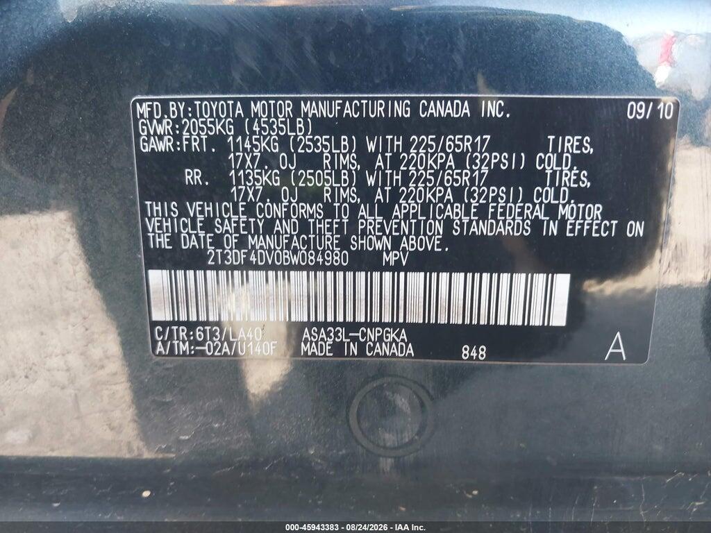 2T3DF4DV0BW084980 2011 TOYOTA RAV4 photo no. 9