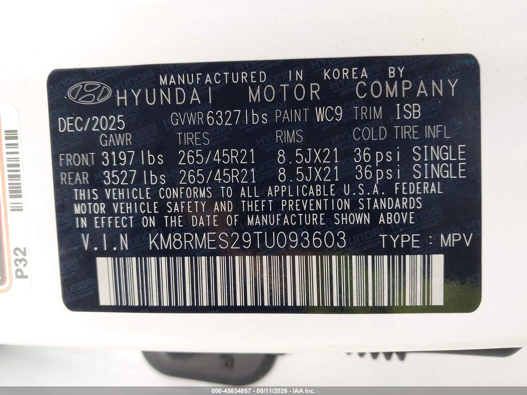 KM8RMES29TU093603 2026 HYUNDAI PALISADE photo no. 9