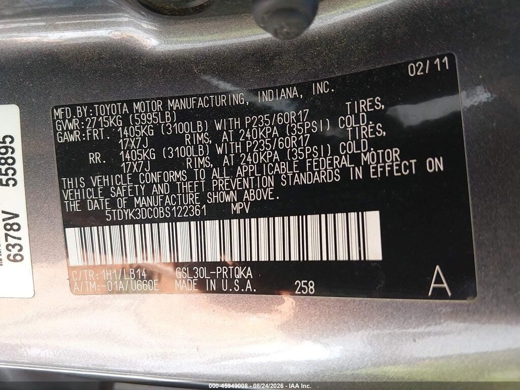 5TDYK3DC0BS122361 2011 TOYOTA SIENNA photo no. 9