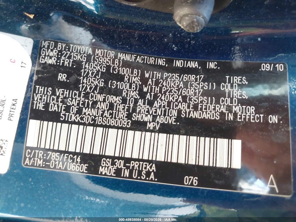 5TDKK3DC1BS080093 2011 TOYOTA SIENNA photo no. 9