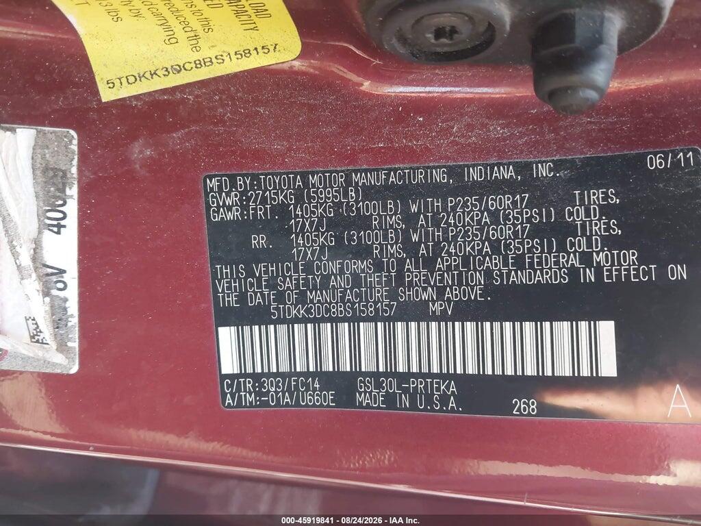 5TDKK3DC8BS158157 2011 TOYOTA SIENNA photo no. 9