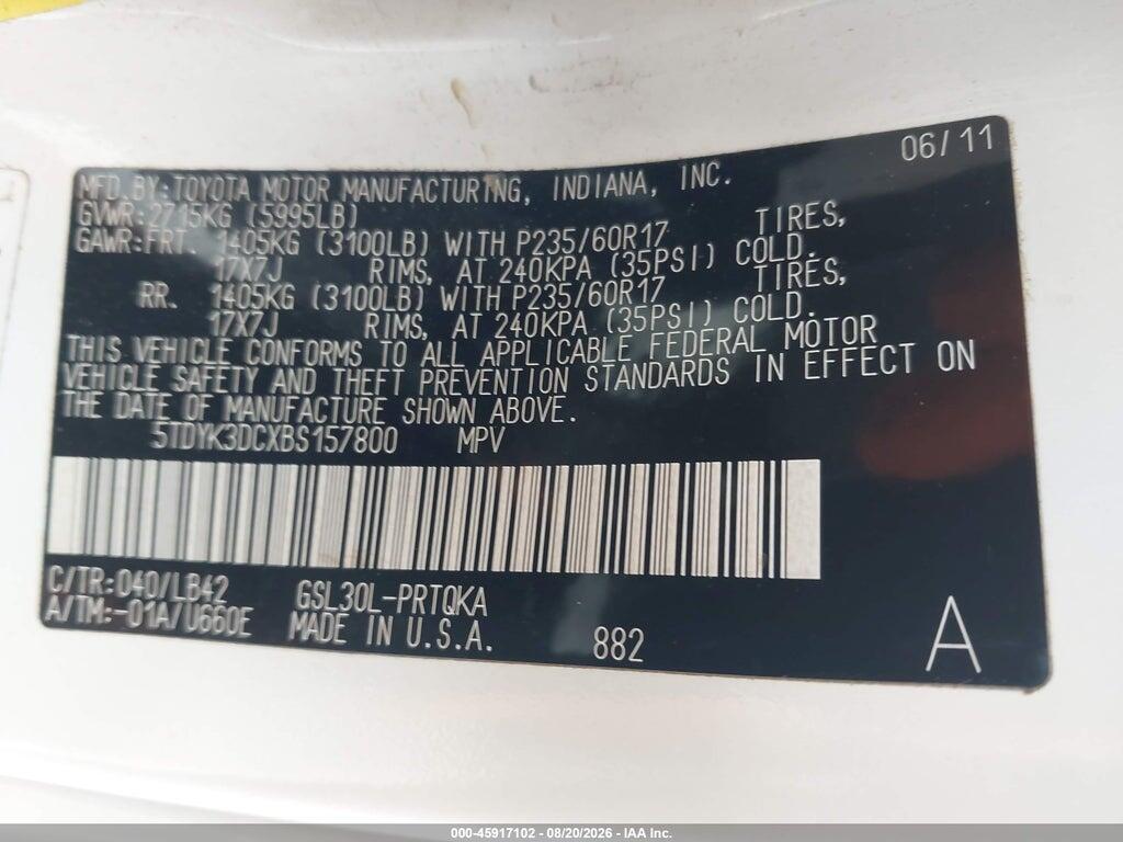 5TDYK3DCXBS157800 2011 TOYOTA SIENNA photo no. 9