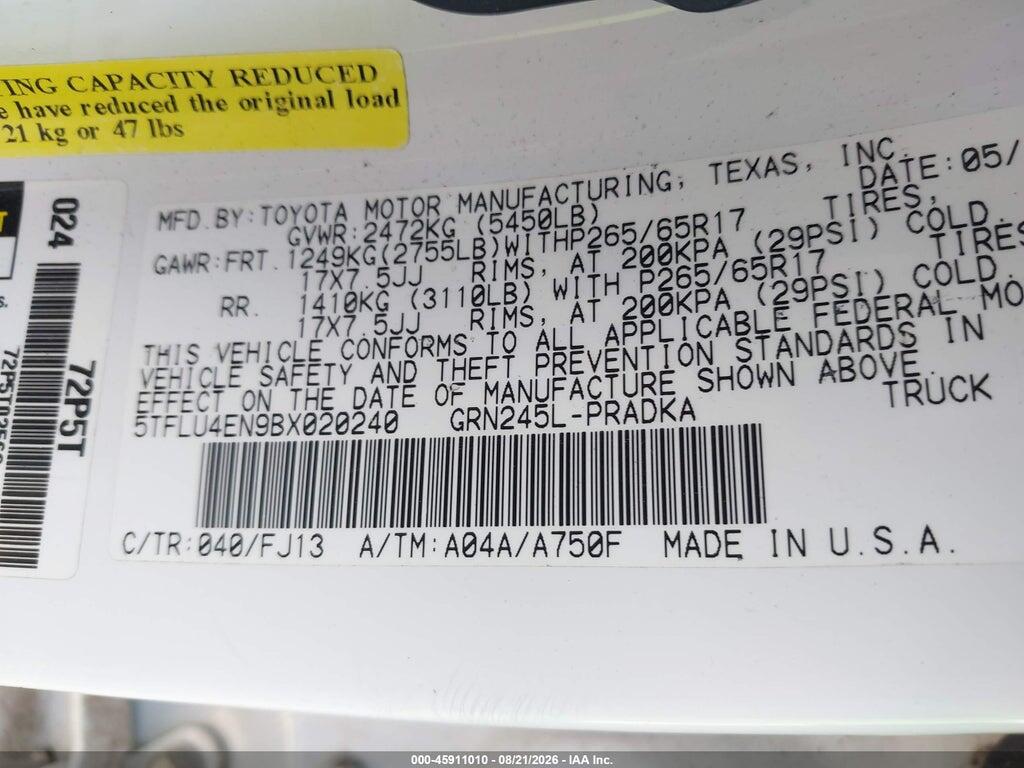 5TFLU4EN9BX020240 2011 TOYOTA TACOMA photo no. 9