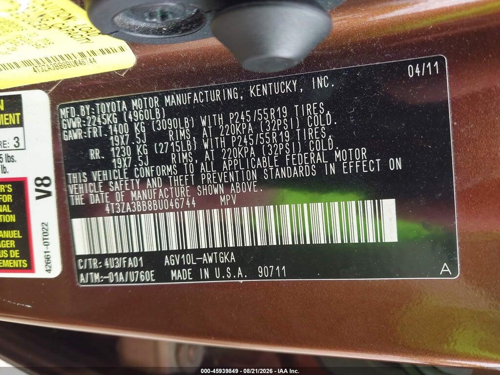 4T3ZA3BB8BU046744 2011 TOYOTA VENZA photo no. 9