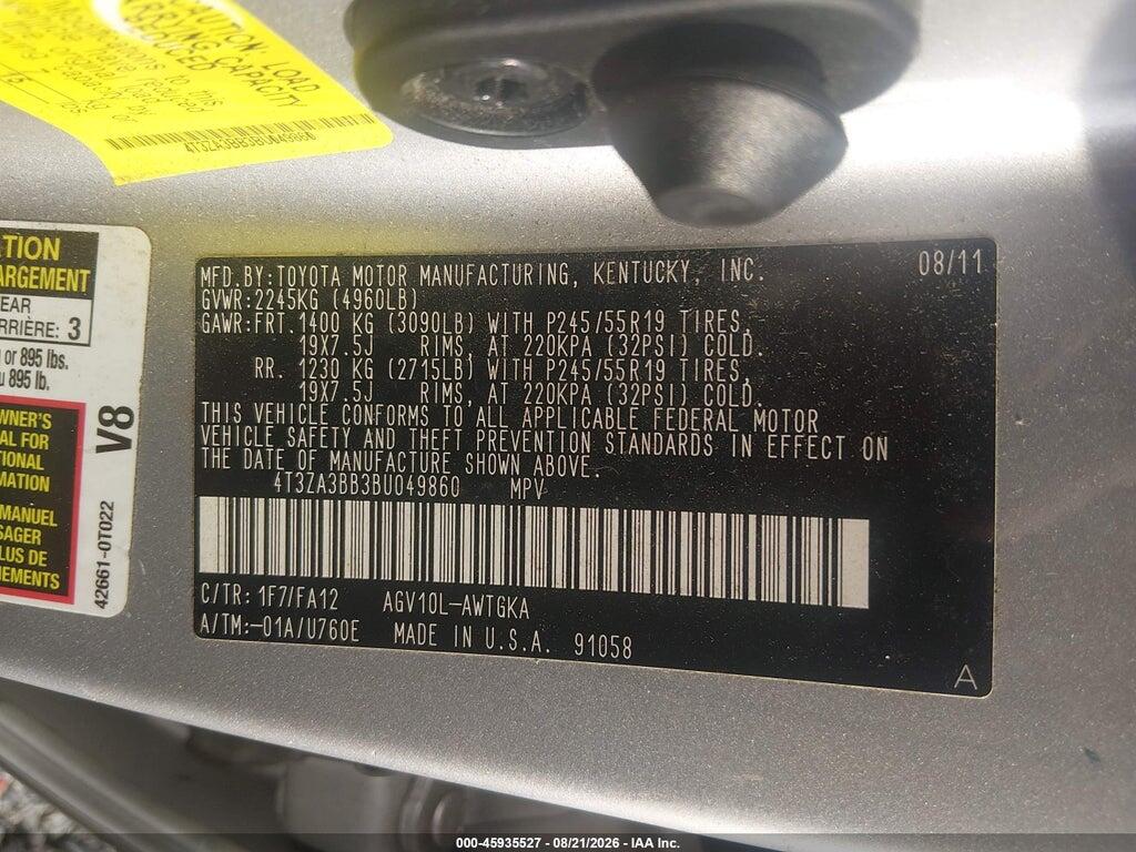 4T3ZA3BB3BU049860 2011 TOYOTA VENZA photo no. 9