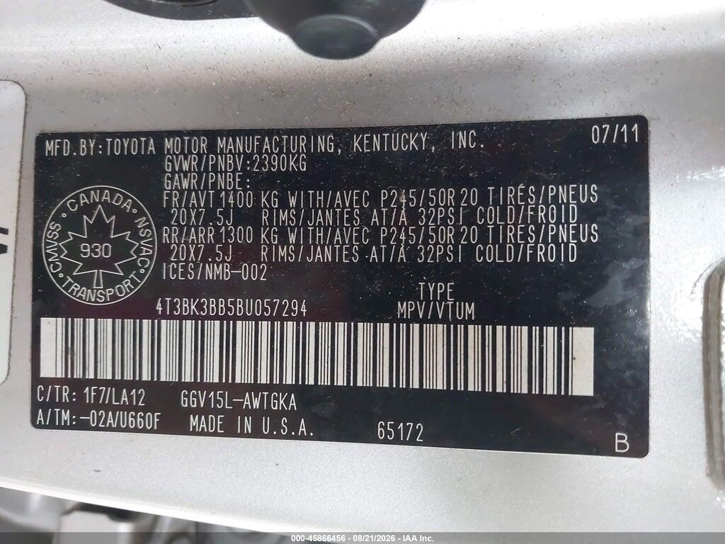 4T3BK3BB5BU057294 2011 TOYOTA VENZA photo no. 9