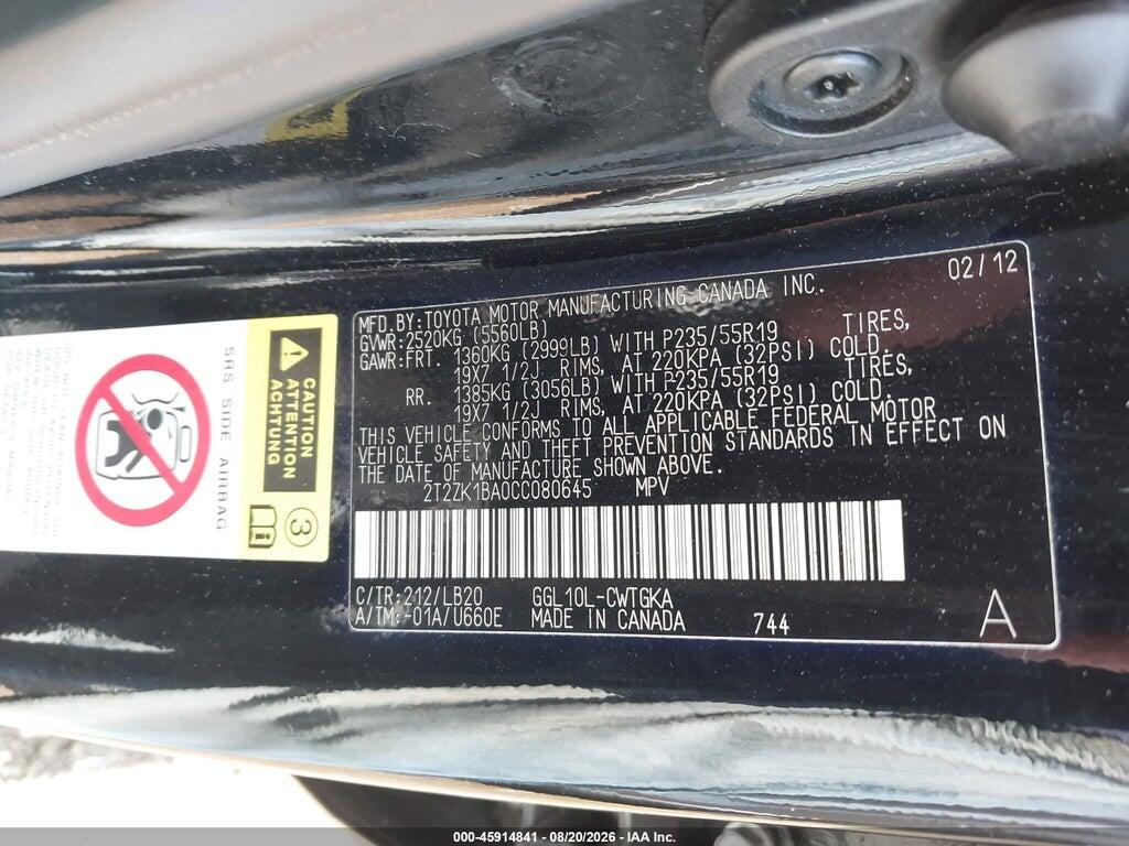 2T2ZK1BA0CC080645 2012 LEXUS RX 350 photo no. 9