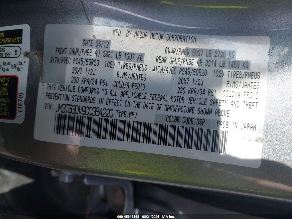 JM3TB3DV9C0364220 2012 MAZDA CX-9 photo no. 9