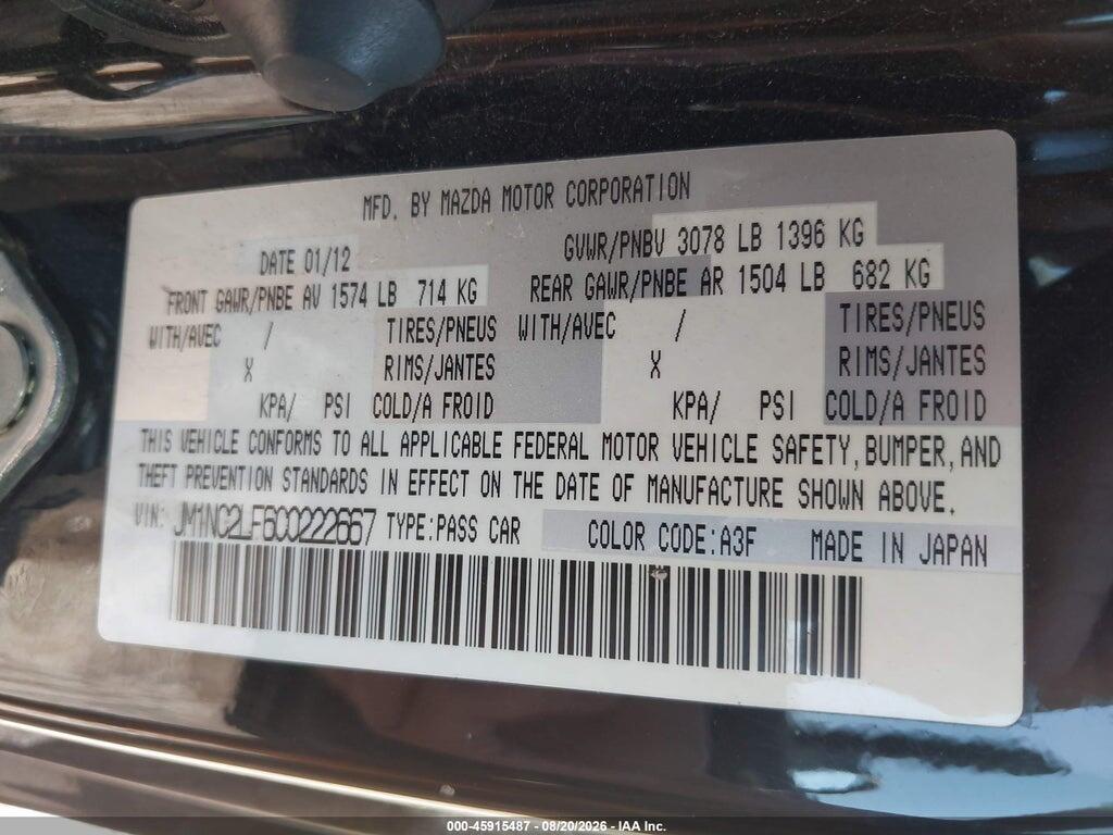 JM1NC2LF6C0222667 2012 MAZDA MX-5 MIATA photo no. 9