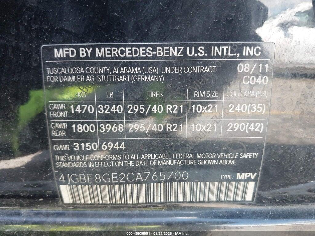 4JGBF8GE2CA765700 2012 MERCEDES-BENZ GL 550 photo no. 9