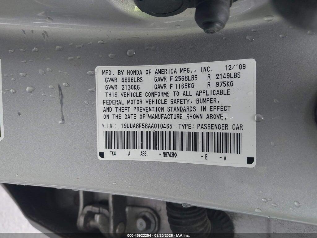 19UUA8F58AA010465 2010 ACURA TL photo no. 9
