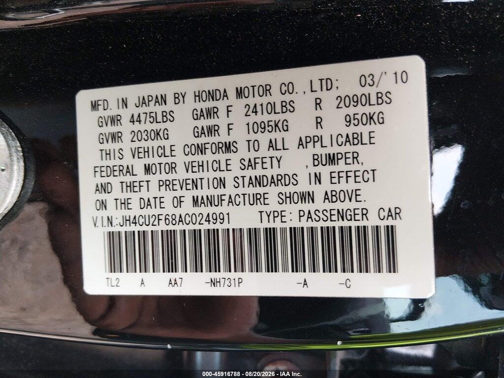JH4CU2F68AC024991 2010 ACURA TSX photo no. 9