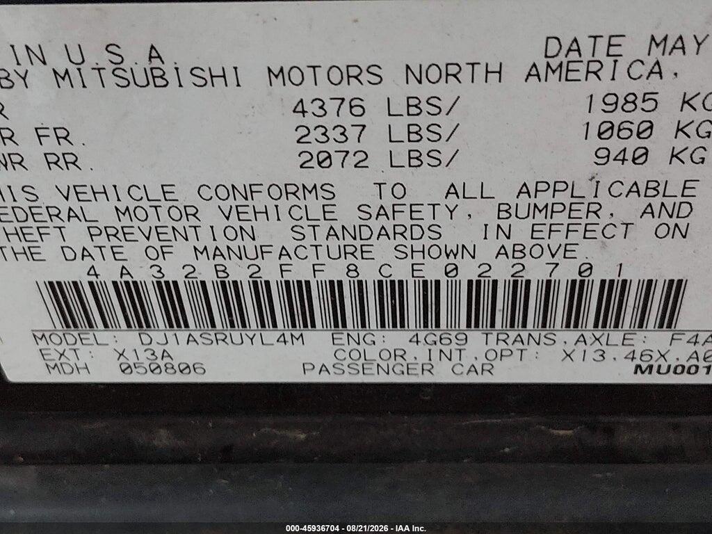 4A32B2FF8CE022701 2012 MITSUBISHI GALANT photo no. 9