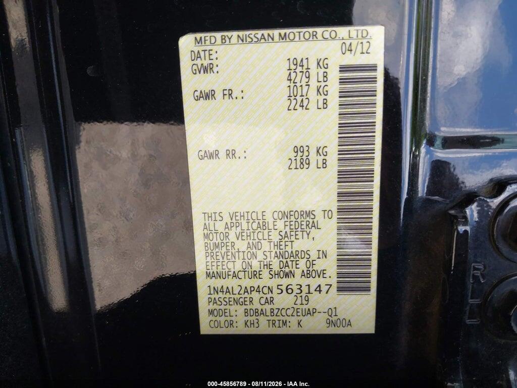 1N4AL2AP4CN563147 2012 NISSAN ALTIMA photo no. 9