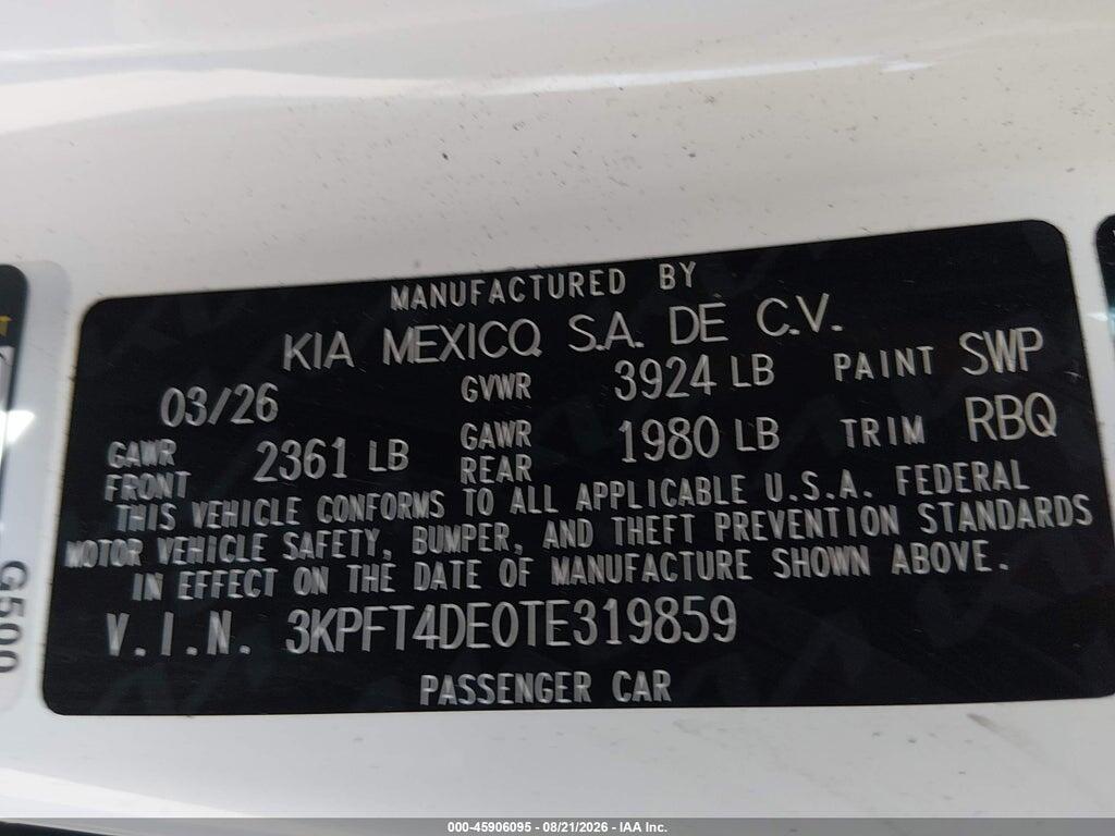 3KPFT4DE0TE319859 2026 KIA K4 photo no. 9