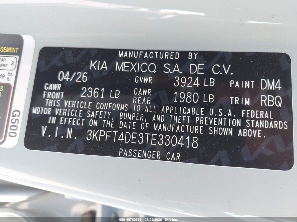 3KPFT4DE3TE330418 2026 KIA K4 photo no. 9