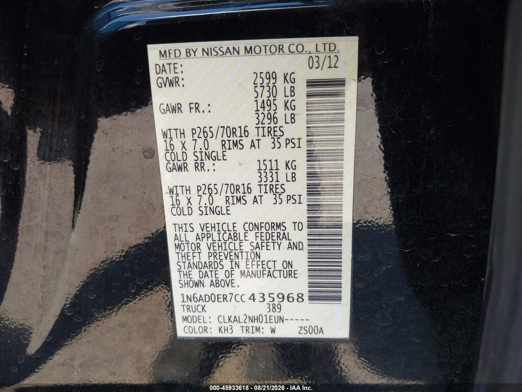 1N6AD0ER7CC435968 2012 NISSAN FRONTIER photo no. 9