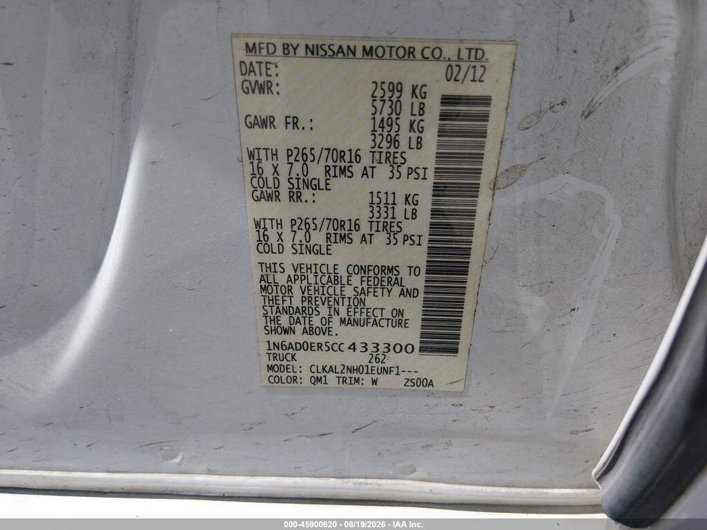 1N6AD0ER5CC433300 2012 NISSAN FRONTIER photo no. 9