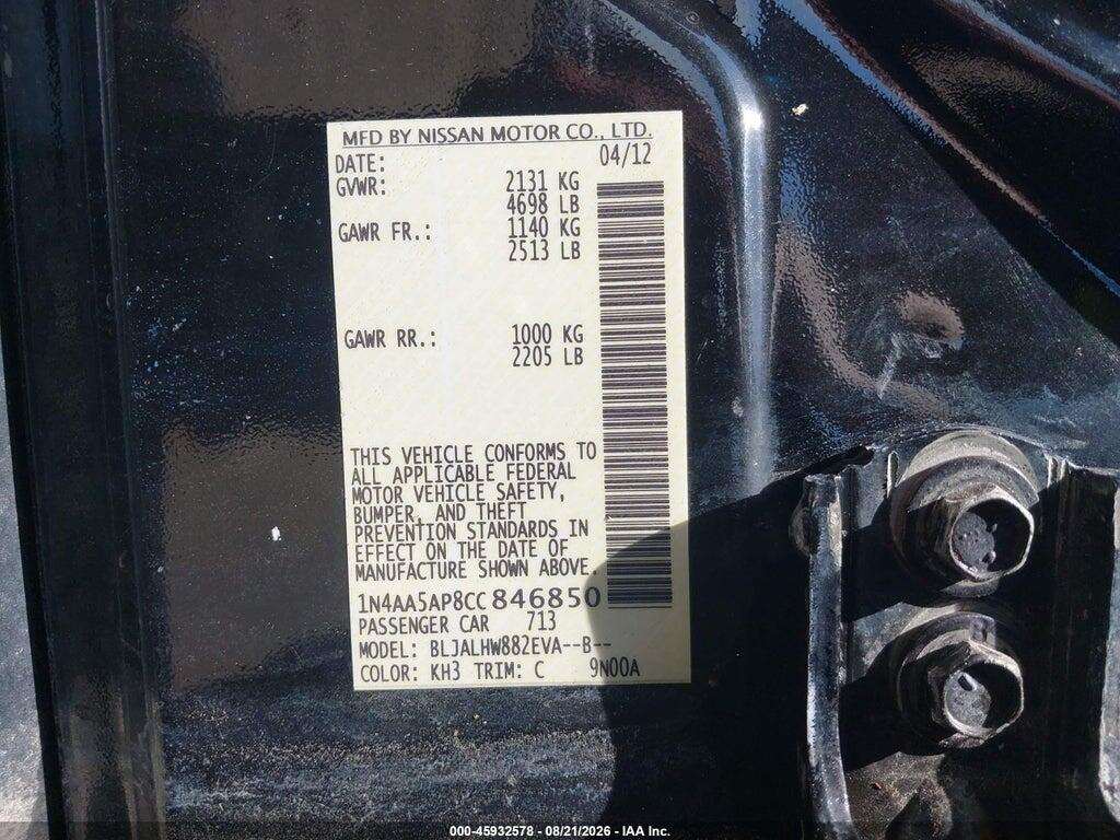1N4AA5AP8CC846850 2012 NISSAN MAXIMA photo no. 9