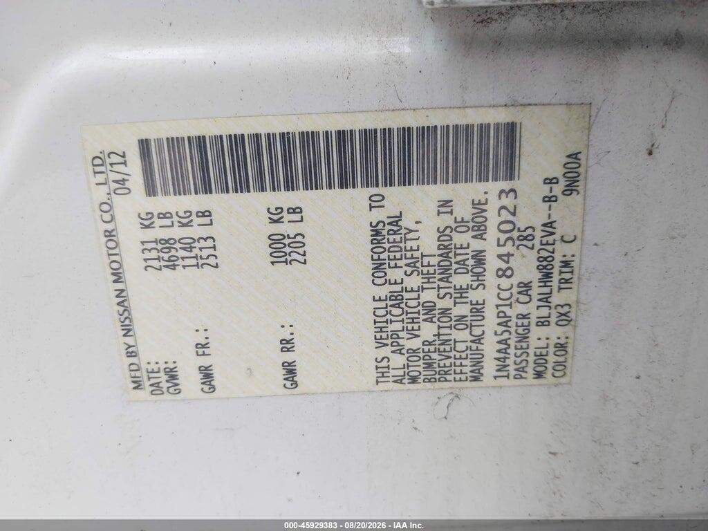 1N4AA5AP1CC845023 2012 NISSAN MAXIMA photo no. 9