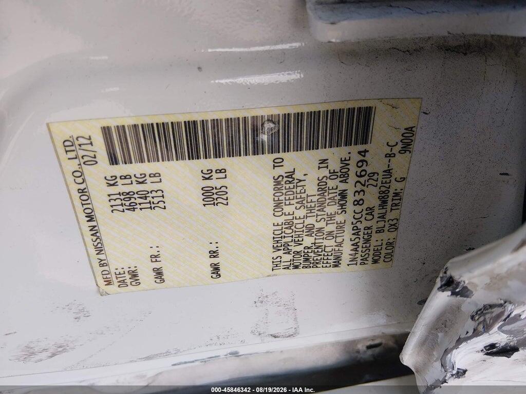 1N4AA5AP5CC832694 2012 NISSAN MAXIMA photo no. 9
