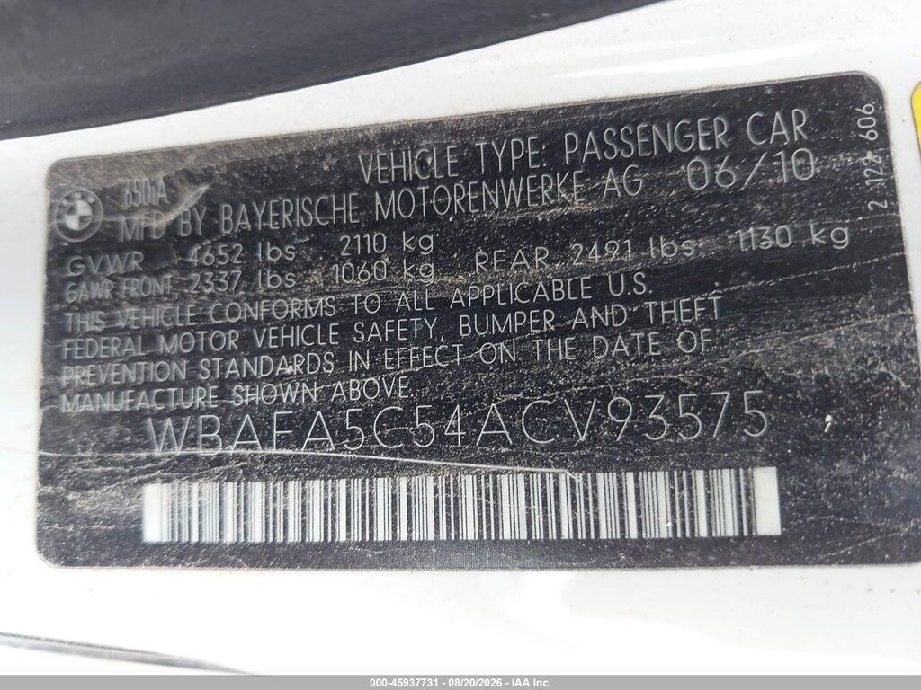 WBAEA5C54ACV93575 2010 BMW 650I photo no. 9