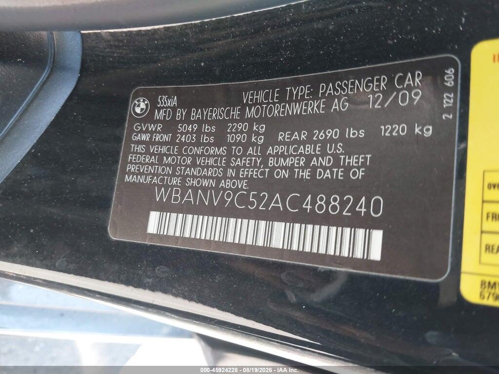 WBANV9C52AC488240 2010 BMW 535I photo no. 9