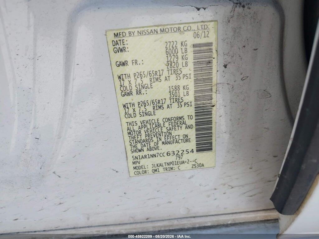 5N1AR1NN7CC632254 2012 NISSAN PATHFINDER photo no. 9
