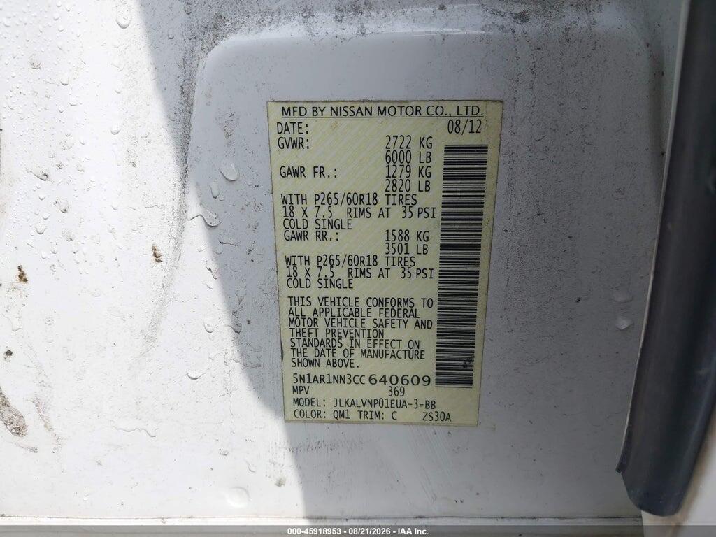 5N1AR1NN3CC640609 2012 NISSAN PATHFINDER photo no. 9