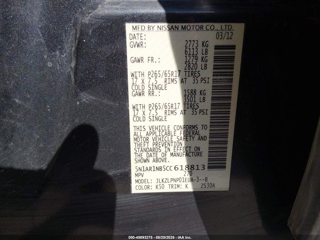 5N1AR1NB5CC618813 2012 NISSAN PATHFINDER photo no. 9