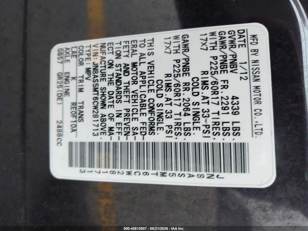 JN8AS5MT6CW281713 2012 NISSAN ROGUE photo no. 9