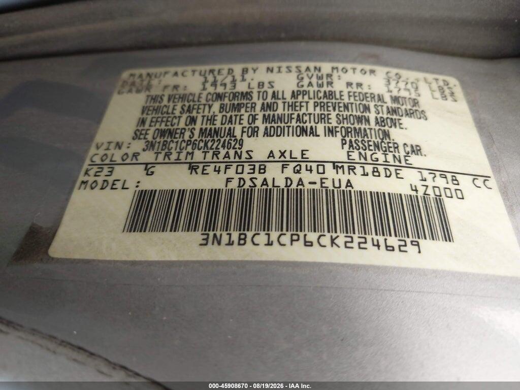 3N1BC1CP6CK224629 2012 NISSAN VERSA photo no. 9