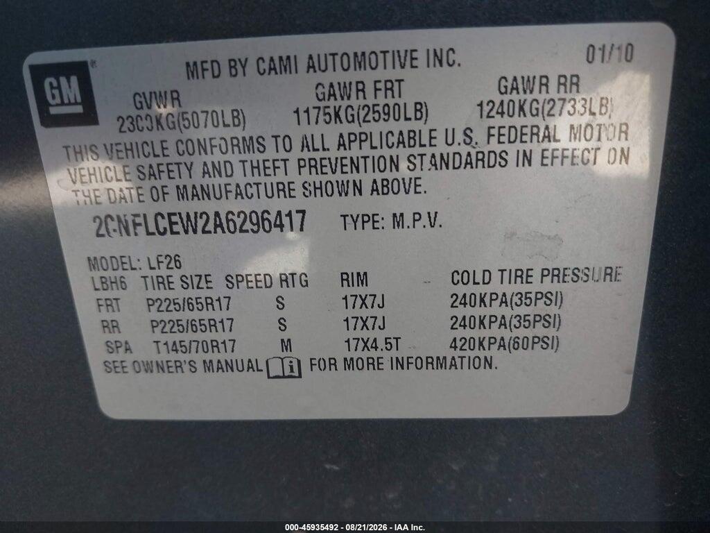 2CNFLCEW2A6296417 2010 CHEVROLET EQUINOX photo no. 9