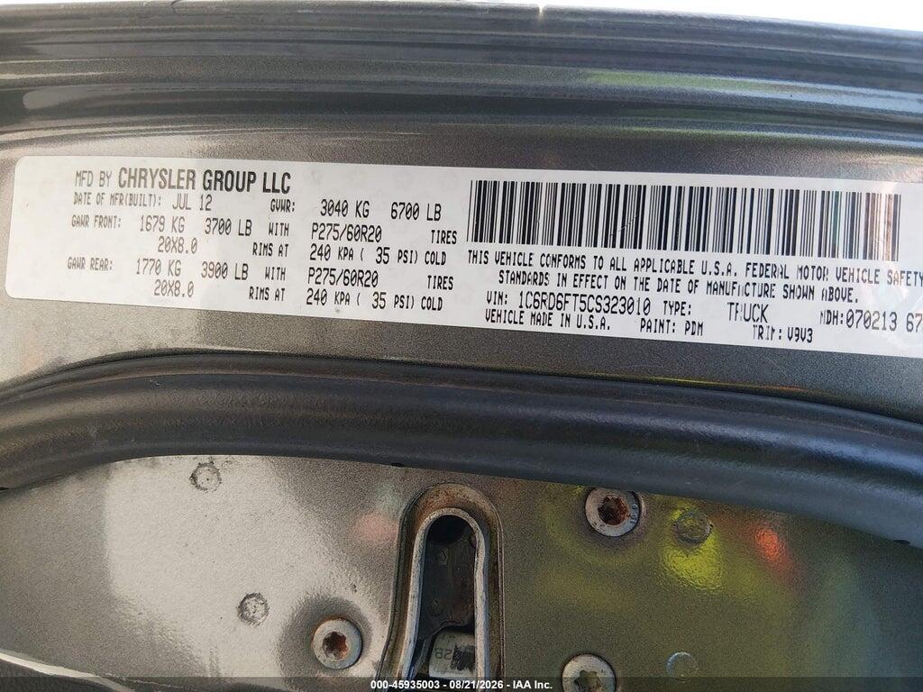 1C6RD6FT5CS323010 2012 RAM 1500 photo no. 9