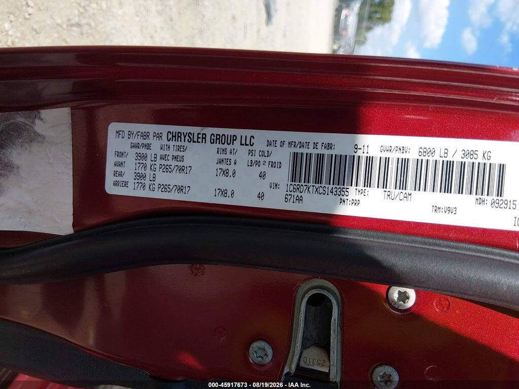 1C6RD7KTXCS143355 2012 RAM 1500 photo no. 9
