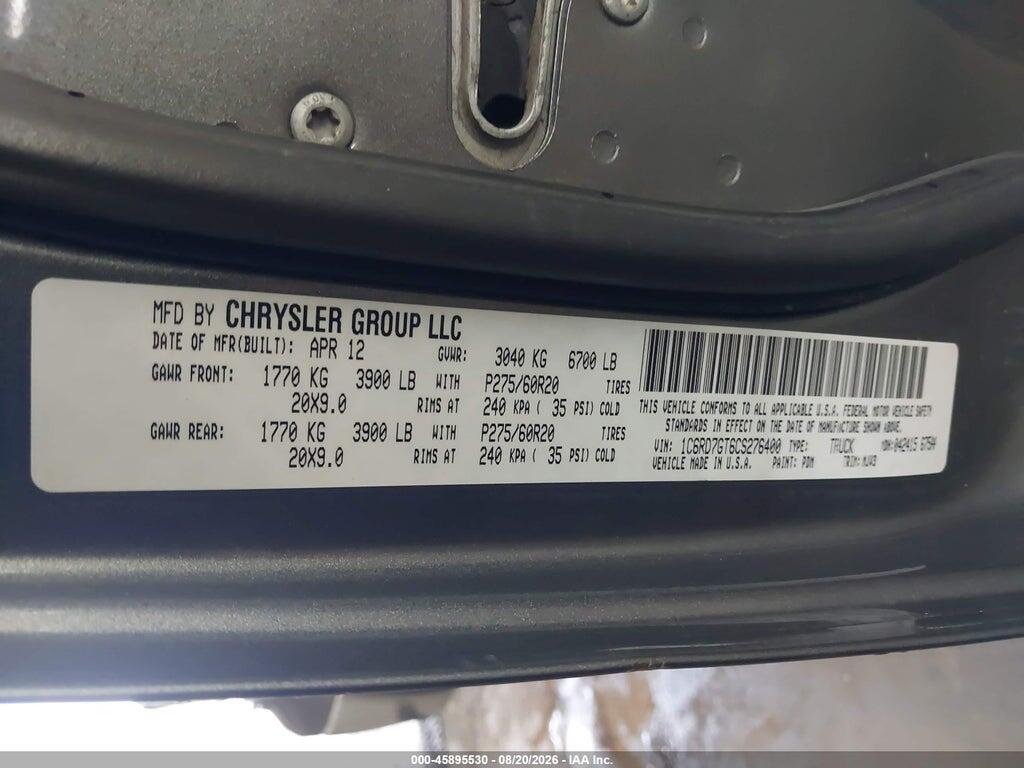 1C6RD7GT6CS276400 2012 RAM 1500 photo no. 9