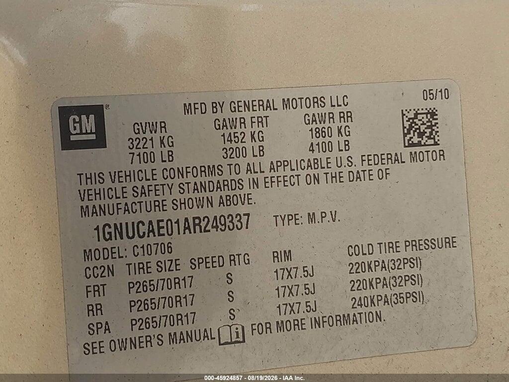 1GNUCAE01AR249337 2010 CHEVROLET TAHOE photo no. 9