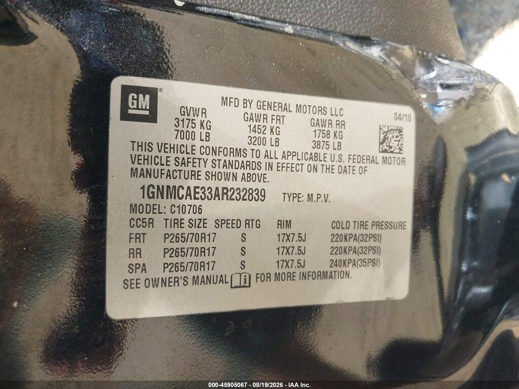 1GNMCAE33AR232839 2010 CHEVROLET TAHOE photo no. 9